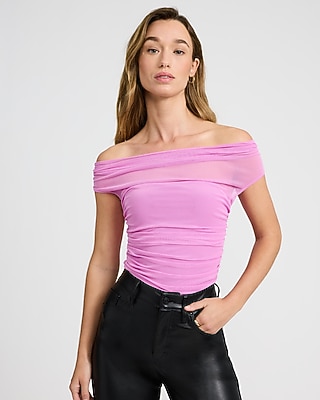 Mesh Off The Shoulder Ruched Bodysuit