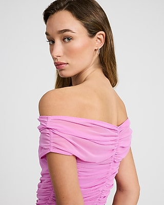 Mesh Off The Shoulder Ruched Bodysuit