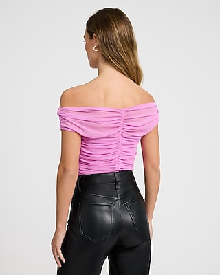 Mesh Off The Shoulder Ruched Bodysuit
