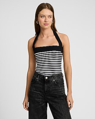 Striped Halter Sleeveless Bodysuit