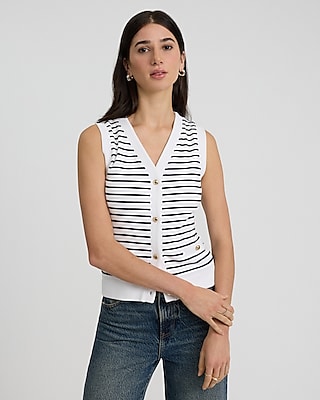 Striped V-Neck Novelty Button Up Tank