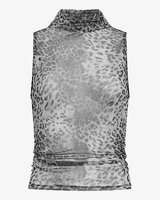 Leopard Print Mesh Mock Neck Ruched Tank - image 5