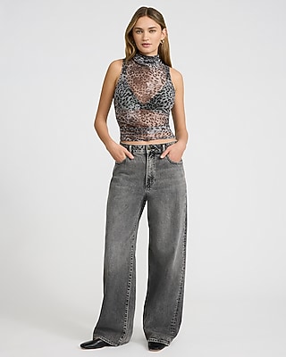 Leopard Print Mesh Mock Neck Ruched Tank - image 4