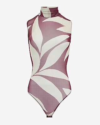 Mesh Printed Mock Neck Sleeveless Bodysuit