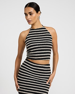 本日限定　shirred frill halter tops THE FARRAH HALTER TOP in SUNSET AWNING STRIPED GAUZE – Lisa Marie