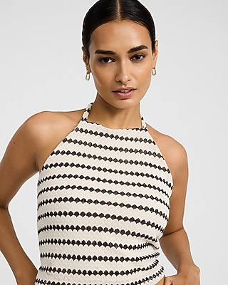 Crochet Striped Tie Halter Tank