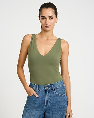 Body Contour Light Compression Stretch Cotton V-Neck Sleeveless Bodysuit