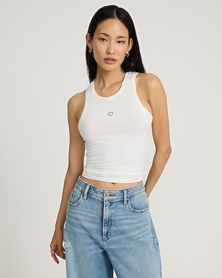 Fitted Ribbed High Neck Heart Graphic Tank