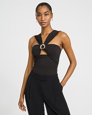 Halter Hardware Cutout Sleeveless Bodysuit