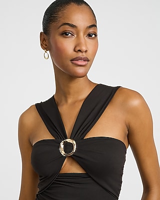 Halter Hardware Cutout Sleeveless Bodysuit