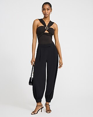 Halter Hardware Cutout Sleeveless Bodysuit