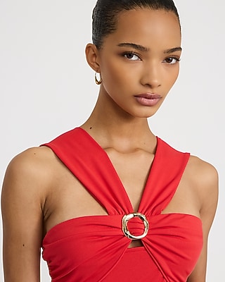 Halter Hardware Cutout Sleeveless Bodysuit - thumbnail 10