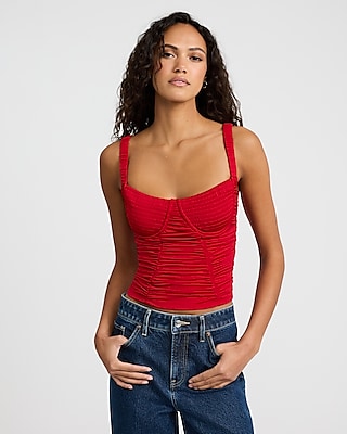 Rhinestone Embellished Mesh Bustier Bodysuit