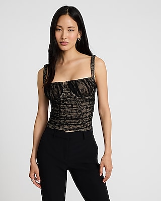 Rhinestone Embellished Mesh Bustier Bodysuit