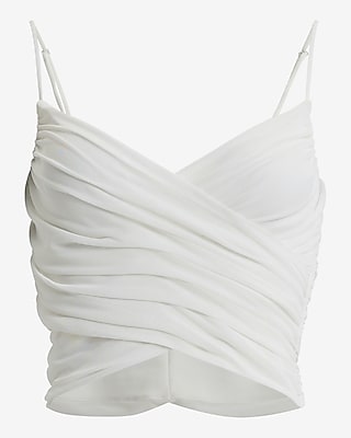 Mesh V-Neck Ruched Surplice Cropped Cami