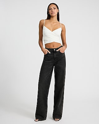 Mesh V-Neck Ruched Surplice Cropped Cami