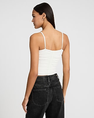 Mesh V-Neck Ruched Surplice Cropped Cami