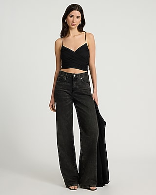 Mesh V-Neck Ruched Surplice Cropped Cami