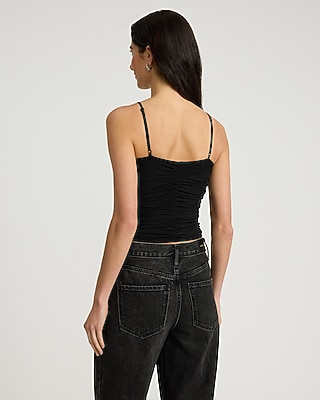 Mesh V-Neck Ruched Surplice Cropped Cami