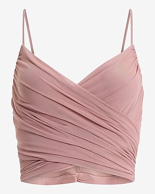 Mesh V-Neck Ruched Surplice Cropped Cami