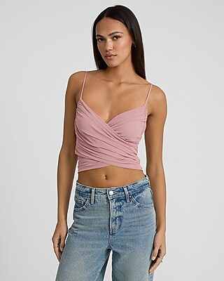 Mesh V-Neck Ruched Surplice Cropped Cami