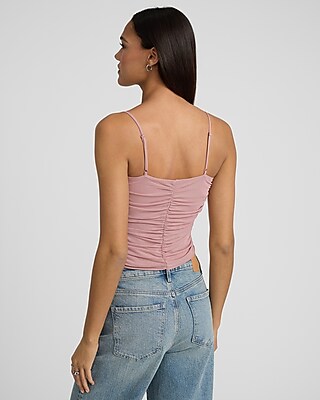 Mesh V-Neck Ruched Surplice Cropped Cami
