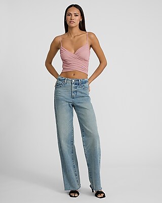 Mesh V-Neck Ruched Surplice Cropped Cami