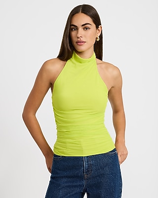 Mesh Mock Neck Halter Top