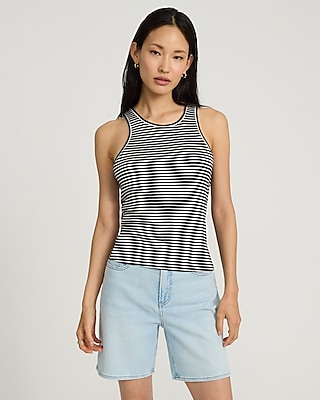 Striped Fitted Ribbed High Neck Tank