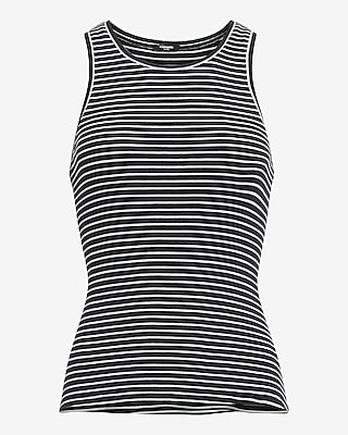 Striped Fitted Ribbed High Neck Tank