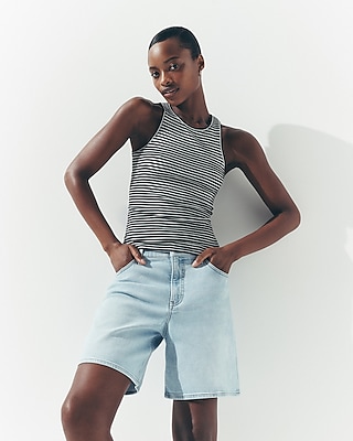 Striped Fitted Ribbed High Neck Tank