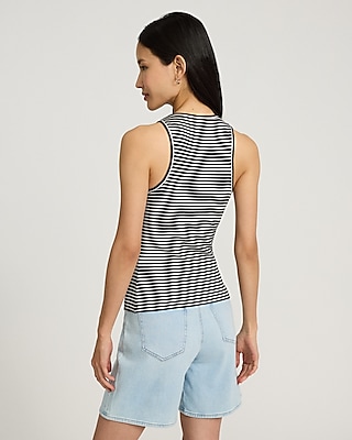 Striped Fitted Ribbed High Neck Tank