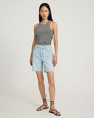 Striped Fitted Ribbed High Neck Tank