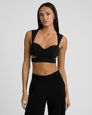 Body Contour Light Compression Bustier Cutout Cropped Tank in Stretch Cotton