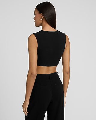 Body Contour Light Compression Bustier Cutout Cropped Tank in Stretch Cotton