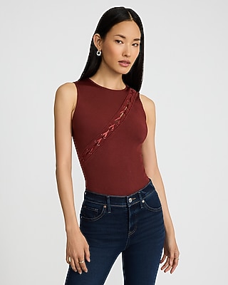 Body Contour Seamless Ribbed Sleeveless Lace-Up Bodysuit