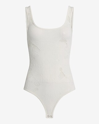 Body Contour Seamless Mesh Floral Scoop Neck Bodysuit