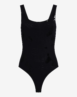 Body Contour Seamless Mesh Floral Scoop Neck Bodysuit