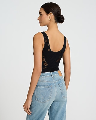 Body Contour Seamless Mesh Floral Scoop Neck Bodysuit