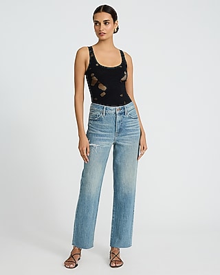 Body Contour Seamless Mesh Floral Scoop Neck Bodysuit