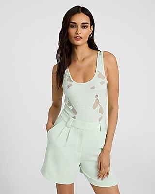 Body Contour Seamless Mesh Floral Scoop Neck Bodysuit