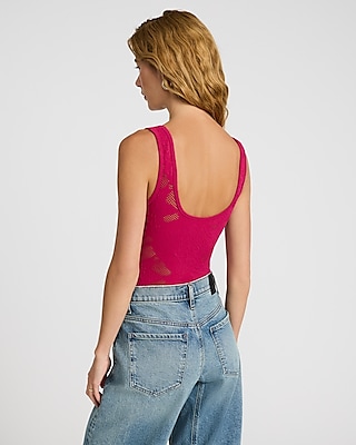 Body Contour Seamless Ribbed Mesh Floral Scoop Neck Bodysuit