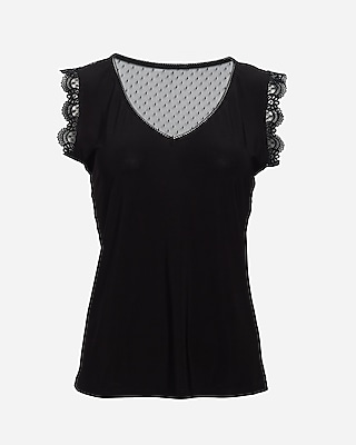 Lace Scalloped V-Neck Mesh Back Tank