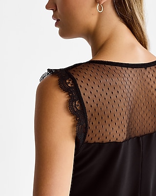 Lace Scalloped V-Neck Mesh Back Tank