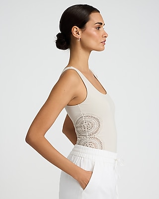 Body Contour Stretch Cotton Crochet Pieced Bodysuit