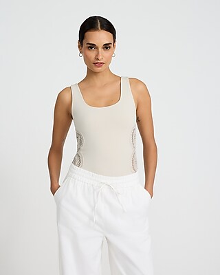Body Contour Stretch Cotton Crochet Pieced Bodysuit