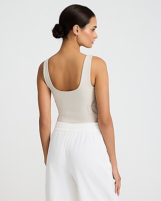 Body Contour Stretch Cotton Crochet Pieced Bodysuit