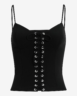 Studio Stretch Crepe Lace Up Sweetheart Bustier Corset Cami
