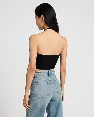 Fitted Ribbed Halter Cropped Tank