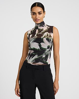 Floral Mesh Mock Neck Sleeveless Bodysuit